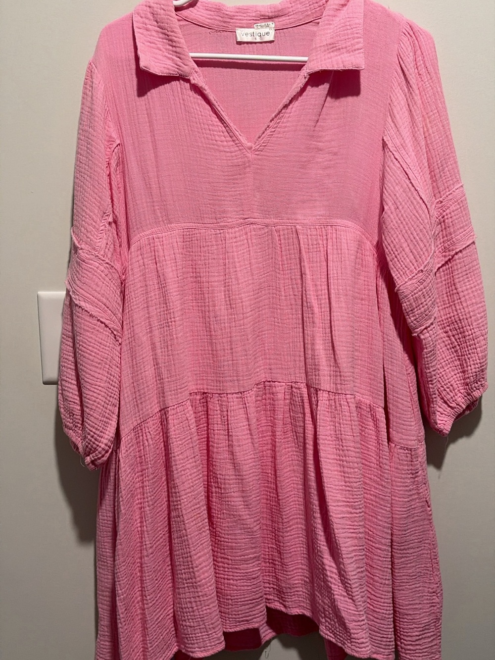 vestique Pink Tiered V-Neck Gauze Tunic